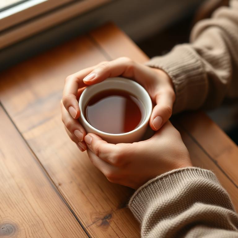 Two colleagues in conversation over mugs of tea at a kitchen table